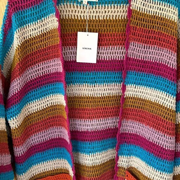 XiRENA Arlet Dream State long sleeve midi crochet cardigan cotton stripes XS - Picture 4 of 17